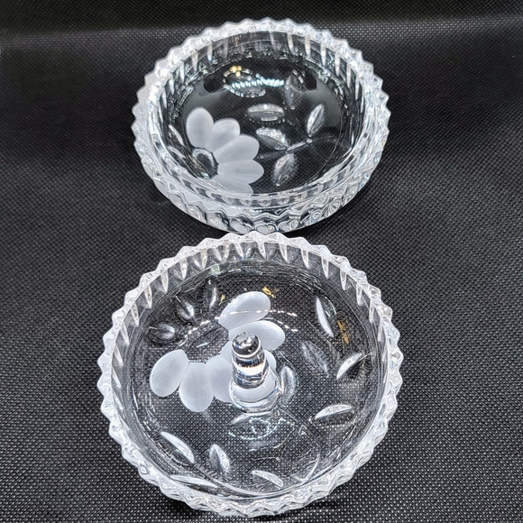 Vintage Princess House Lead Crystal 2 Pc Ring Dish in Heritage Floral Pattern - Picture 5 of 7